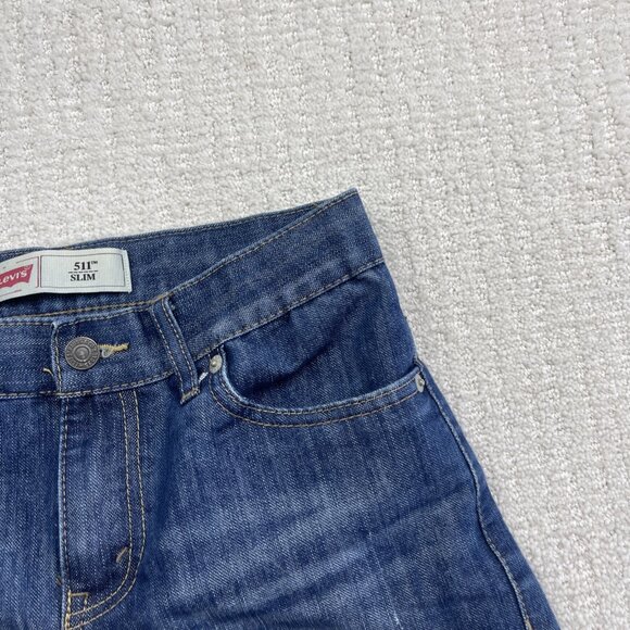 Levis 511 Slim Shorts Regular Men / Boy 27 Blue Distressed Denim Cut Off Raw Hem - Picture 5 of 12